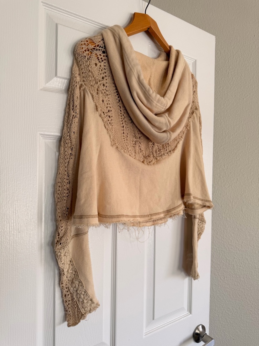 Free People Crocheted Lace Hooded Sweatshirt Size XS - Picture 7 of 10